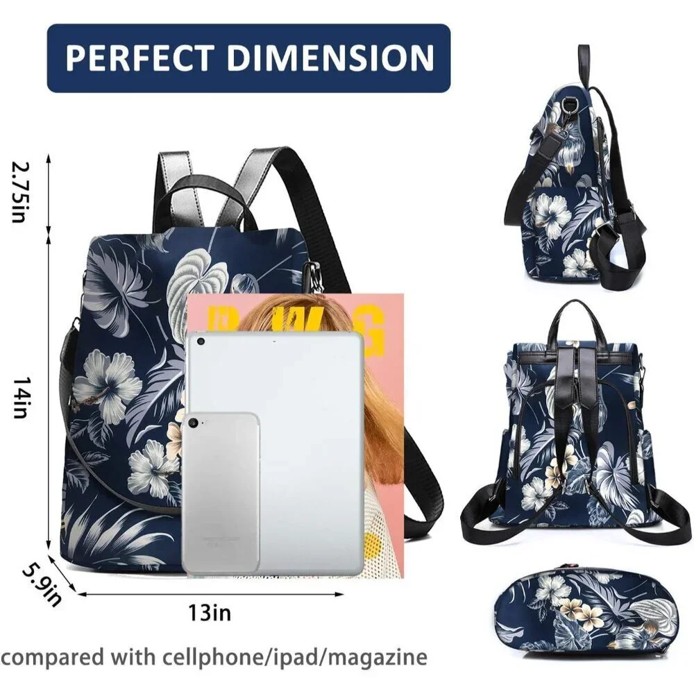 Lightweight Hawaii Flower Backpack Purse with Anti-Theft Design - 13" x 5.9" - Picture 3 of 7
